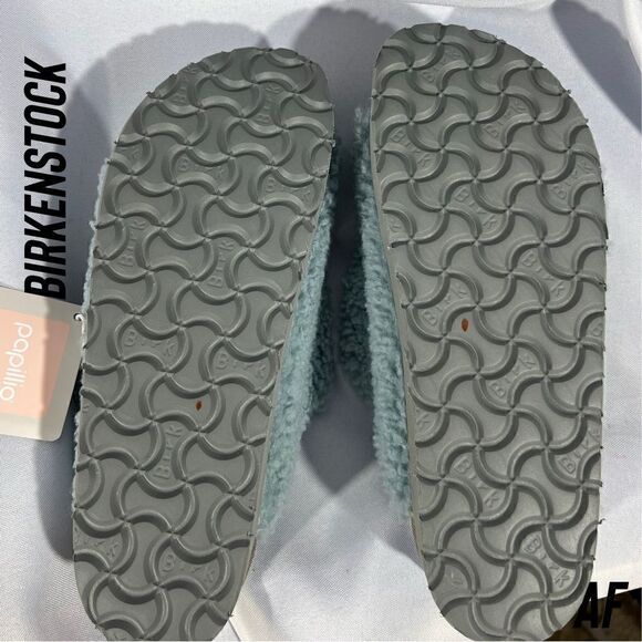 BIRKENSTOCK ARIZONA BIG BUCKLE SHEARLING SANDALS IN TEDDY FADED AQUA NWT SIZE 37 - Picture 5 of 6